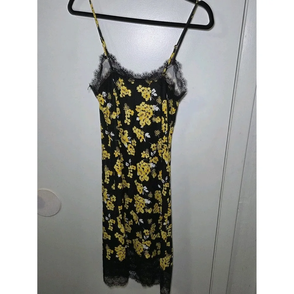 Michael Kors Black Floral Lace-Trim Slip Midi Dress
